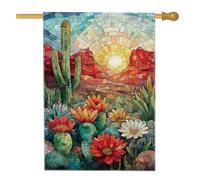 Drapeau de jardin floral au coucher du soleil du désert, mosaïque colorée de fleurs de cactus pour décoration d'intérieur, bannière double face en toile de jute, décoration de pelouse extérieure, 71,1