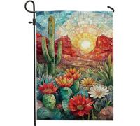 Drapeau de jardin floral au coucher du soleil du désert, mosaïque colorée de fleurs de cactus pour décoration d'intérieur, bannière double face en toile de jute, décoration de pelouse extérieure, 30,5