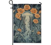 Drapeau de jardin floral avec méduses de printemps et été, coquelicot orange, bannière de jardin, bannière de jardin, drapeau de cour double face en toile de jute, décoration de pelouse extérieure