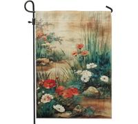 Drapeau de jardin floral - Bannière décorative en tissu double face - Motif coquelicot rouge et blanc - Décoration de pelouse extérieure - 30,5 x 45,7 cm