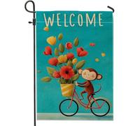 Drapeau de jardin floral bienvenu, bannière colorée pour décoration d'intérieur, drapeau de cour, drapeau de cour, printemps extérieur, pelouse, décoration 30,5 x 45,7 cm