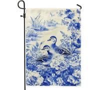 Drapeau de jardin floral bleu, motif canard, printemps été, décoration extérieure, drapeau double face en toile de jute pour décoration de maison et de jardin, 30,5 x 45,7 cm