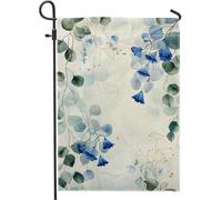 Drapeau de jardin floral bleu printemps été, aquarelle fleurs d'eucalyptus - Décoration extérieure - Drapeau de jardin en tissu double face pour décoration de la maison - 30,5 x 45,7 cm