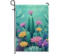Drapeau de jardin floral cactus vibrant, fleurs succulentes colorées, décoration extérieure, drapeau double face en toile de jute printemps été cour pour décoration de la maison 30,5 x 45,7 cm