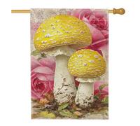 Drapeau de jardin floral champignon jaune printemps été, bannière de décoration d'intérieur, bannière double face en toile de jute, décoration de pelouse extérieure, 71,1 x 101,6 cm