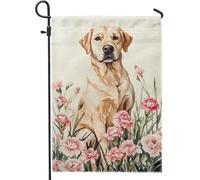 Drapeau de jardin floral, chien de laboratoire jaune, décoration d'intérieur, drapeaux de cour, décoration extérieure double face, panneau de pelouse pour amoureux des animaux, thème de la nature