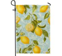Drapeau de jardin floral citron, bannière de décoration extérieure à motif citron jaune, drapeau double face en toile de jute, décoration d'été, décoration de vacances, terrasse, pelouse, 30,5 x 45,7