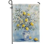 Drapeau de jardin floral citron printemps été, fleurs d'agrumes jaunes, bannière de jardin, bannière de jardin, drapeau de cour en tissu double face, décoration de pelouse extérieure, 30,5 x 45,7 cm