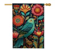 Drapeau de jardin floral coloré en forme d'oiseau bleu et de pêche, décoration extérieure, bannière double face en toile de jute pour décoration de pelouse de printemps et d'été, 71,1 x 101,6 cm