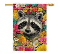 Drapeau de jardin floral coloré en raton laveur, bannière de décoration d'intérieur vibrante, bannière de décoration d'intérieur, drapeau double face en toile de jute pour décoration extérieure