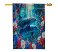 Drapeau de jardin floral dauphin, fleur de l'océan bleu, bannière de décoration de la maison, bannière double face pour pelouse, vacances, fête, cour, 71,1 x 101,6 cm