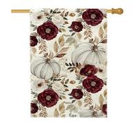 Drapeau de jardin floral d'automne, bannière de citrouille bordeaux et décoration d'intérieur, drapeau de cour double face en toile de jute pour décoration extérieure d'automne, 71 x 101,6 cm