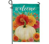 Drapeau de jardin floral d'automne, bannière de décoration extérieure en forme de citrouille et de fleurs, double face, décoration saisonnière de pelouse pour Thanksgiving, style Welcome Home, 30,5 x