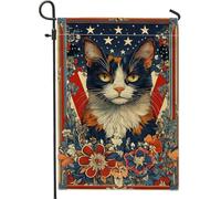 Drapeau de jardin floral d'automne, illustration de chat coloré, bannière de cour, bannière double face en toile de jute pour décoration de pelouse, thème animal d'automne 30,5 x 45,7 cm