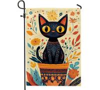 Drapeau de jardin floral d'automne, illustration de chat, décoration d'intérieur d'automne, drapeau de cour, décoration extérieure double face pour Halloween, Thanksgiving, 30,5 x 45,7 cm