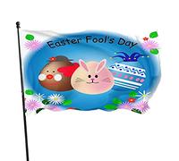 Drapeau de jardin floral de 0,9 x 1,5 m avec lapin de Pâques, chapeau de clown, marguerite, feuille de fleur, bleu, drapeaux de cour en polyester, maison, patio, pelouse, intérieur, extérieur, banni