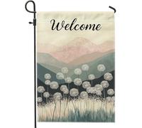 Drapeau de jardin floral de bienvenue, couleur terre pissenlit, décoration extérieure, drapeau de cour en toile de jute double face, décoration saisonnière, paysage de printemps et d'été, 30,5 x 45,7