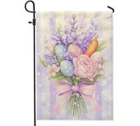 Drapeau de jardin floral de Pâques, motif œufs de couleur pastel et carotte, drapeau de décoration extérieure, drapeau double face en toile de jute pour décoration de vacances, 30,5 x 45,7 cm