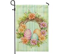 Drapeau de jardin floral de Pâques, œufs de couleur pastel avec fleurs, décoration printanière, drapeau de cour double face pour décoration de pelouse extérieure, décoration festive de la maison 30,5