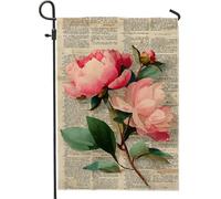 Drapeau de jardin floral de pivoine de printemps, bannière botanique vintage pour décoration d'intérieur, drapeau double face en toile de jute, décoration de pelouse extérieure, 30,5 x 45,7 cm