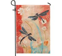 Drapeau de jardin floral de printemps et été, libellule bleue, rouge, bannière de décoration d'intérieur, décoration extérieure double face pour fête de vacances, pelouse, 30,5 x 45,7 cm