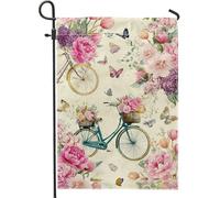 Drapeau de jardin floral de printemps, été, pêche, pivoine, papillon, décoration d'intérieur rustique, double face, en toile de jute, drapeau de cour, fête de vacances, décoration de pelouse