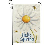 Drapeau de jardin floral de printemps, marguerite blanche avec abeilles, décoration extérieure, drapeau de cour en tissu double face pour décoration de printemps, bannière Happy Spring Home Lawn 30,5