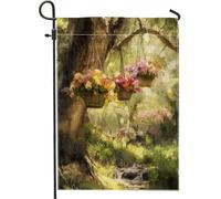 Drapeau de jardin floral d'été, paniers suspendus colorés, décoration nature, drapeau en toile de jute double face pour décoration de pelouse, 12 x 18 pouces