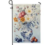 Drapeau de jardin floral, élégant motif pivoine blanche et vase à fleurs rouges, décoration extérieure printemps-été, bannière en tissu double face pour décoration de porche, pelouse, 30,5 x 45,7 cm