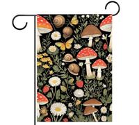 Drapeau de jardin floral en forme de champignons 30,5 x 45,7 cm double face à l'extérieur, drapeau de cour décoratif pour les vacances, décoration extérieure saisonnière