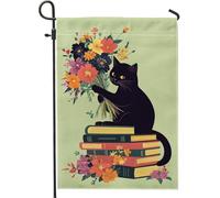 Drapeau de jardin floral en forme de chat, bouquet coloré pour décoration de printemps et d'été, drapeau double face en toile de jute, décoration d'intérieur, fête - Caractéristiques : 30,5 x 45,7 cm