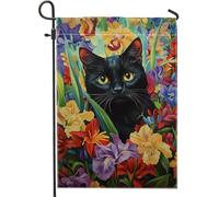 Drapeau de jardin floral en forme de chat coloré - Drapeau de jardin double face pour printemps et été - Décoration extérieure - 30,5 x 45,7 cm
