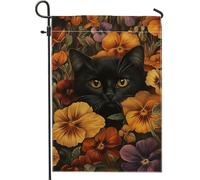 Drapeau de jardin floral en forme de chat - Fleurs de pensée orange - Décoration d'intérieur - Drapeau de jardin double face - Décoration de pelouse d'extérieur d'automne - 30,5 x 45,7 cm