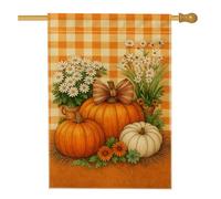 Drapeau de jardin floral en forme de citrouille d'automne, bannière de décoration d'intérieur à carreaux vichy orange, drapeau double face en toile de jute, décoration de pelouse extérieure de