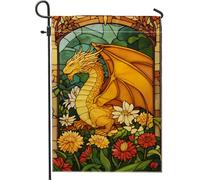 Drapeau de jardin floral en forme de dragon de printemps et d'été, dragon jaune en verre teinté pour décoration d'intérieur, drapeaux de cour, décoration de pelouse extérieure en toile de jute double