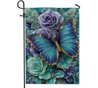 Drapeau de jardin floral en forme de papillon, bannière de jardin double face en toile de jute, décoration de pelouse extérieure, 30,5 x 45,7 cm