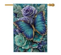 Drapeau de jardin floral en forme de papillon, bannière de jardin double face en toile de jute, décoration de pelouse extérieure de printemps, 71 x 101,6 cm