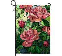 Drapeau de jardin floral en verre teinté coloré pour printemps, été, pêche, rose, bannière de décoration d'intérieur, drapeau double face en toile de jute pour décoration de pelouse extérieure, 30,5 x