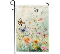 Drapeau de jardin floral et papillon pour printemps, été, fleurs sauvages colorées, décoration d'intérieur, toile de jute double face, décoration de pelouse, parfait pour les fêtes et les vacances