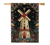 Drapeau de jardin floral fantaisie, bannière d'extérieur à motif botanique bleu foncé, drapeau double face pour décoration de printemps et été, 71,1 x 101,6 cm