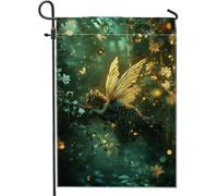 Drapeau de jardin floral féérique enchanté, ailes de papillon lumineuses, décoration d'intérieur magique, bannière double face pour pelouse, fête, cour, 30,5 x 45,7 cm