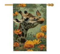 Drapeau de jardin floral girafe printemps été, fleurs de souci orange, papillon, décoration extérieure, bannière double face en toile de jute, décoration de pelouse, 71,1 x 101,6 cm