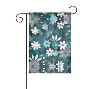 Drapeau de jardin floral gris sarcelle et blanc 30,5 x 45,7 cm - Décoration de jardin extérieure - Drapeau de style toile de jute résistant aux intempéries pour terrasse