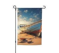 Drapeau de jardin floral imprimé bateau sur la plage 30,5 x 45,7 cm toutes saisons extérieur cour décoration épaisse pour pelouses drapeau