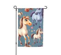 Drapeau de jardin floral imprimé cheval mignon 30,5 x 45,7 cm toutes saisons extérieur cour décoration épaisse pour pelouse drapeau