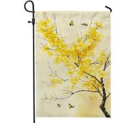 Drapeau de jardin floral jaune printemps été, beau papillon en fleur, décoration extérieure, drapeau de cour en tissu double face pour décoration de pelouse, 30,5 x 45,7 cm