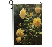 Drapeau de jardin floral jaune rose chic jardin nature plante printemps campagne française vert lin décoration de fête porche décorations pelouse patio extérieur pour camping, maison, clôture murale