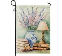 Drapeau de jardin floral lavande printemps été, vase à fleurs violettes, drapeaux de jardin, drapeau de jardin double face en toile de jute, décoration de pelouse extérieure, 30,5 x 45,7 cm