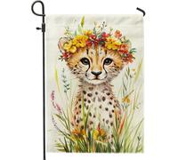 Drapeau de jardin floral léopard, fleurs sauvages colorées pour le printemps et l'été, bannière artistique double face pour décoration de pelouse de maison, 30,5 x 45,7 cm