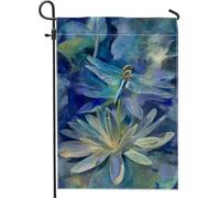Drapeau de jardin floral libellule bleue, bannière de décoration d'intérieur, drapeau de cour double face en toile de jute pour décoration de pelouse extérieure, printemps, été, 30,5 x 45,7 cm